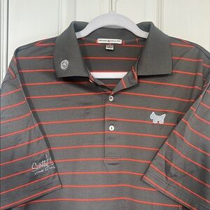 Peter Millar Men's Gray and Red Striped Polo Shirt